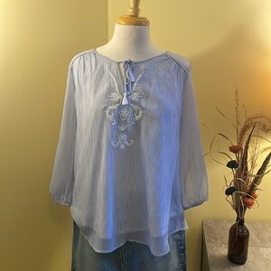 Gauzy Blue/black pinstriped blouse